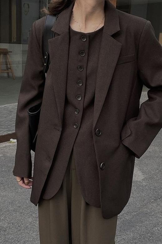 LNNNS 翻领垫肩简约咖色西装外套 15464 商品图3