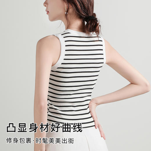 【免穿文胸】夏季圆领条纹打底背心女带胸垫内搭修身显瘦遮副乳ADK29时尚条纹模杯背心 商品图4