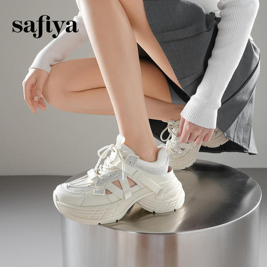 预售10天|Safiya/索菲娅2025潮流厚底网面镂空烫钻增高休闲运动老爹鞋 SFD1112255 商品图3