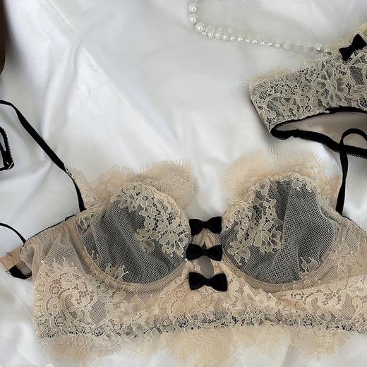 【买一送一！高级蕾丝镂空超薄内衣】高颜值纯欲蝴蝶结超薄内衣，精致蕾丝杯面亲肤透气，大胸显小防下垂聚拢文胸QQ 商品图5