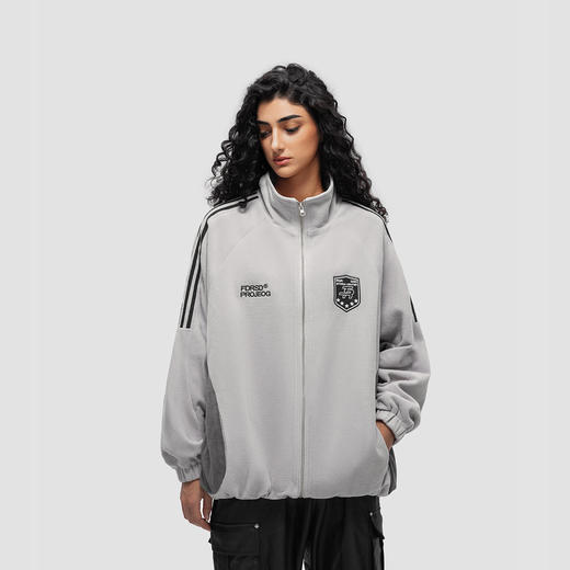 FDR 国潮美式徽章条纹摇粒绒外套男女秋冬季加厚情侣上衣立领夹克 商品图1