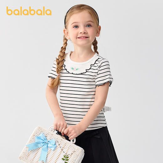 巴拉巴拉童装宝宝短袖女童T恤儿童上衣2025新款夏装正肩内搭绣花 商品图1