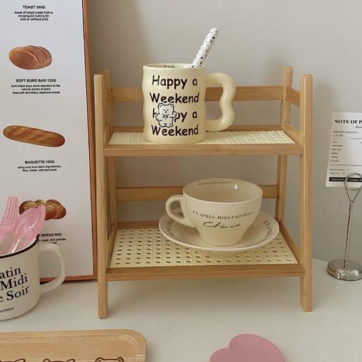 【奶油风藤编置物架，多层设计】奶油风藤编杯子收纳置物架杯架 多层桌面杂物收纳架 宿舍厨房整理架-QQ 商品图1