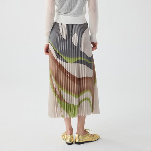 谜底半身裙百褶裙2025春款复古文艺风花色大摆裙长半裙251MB0043 商品图2