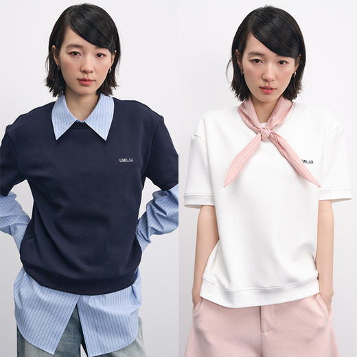 UMILAB【流萤】高克重精棉混纺棉柔亲肤刺绣LOGO百搭宽松T恤T709H 商品图0