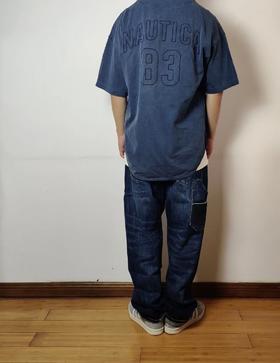 帆船white sail重工蜡染水洗做旧亨利领短袖T恤 NT-2701