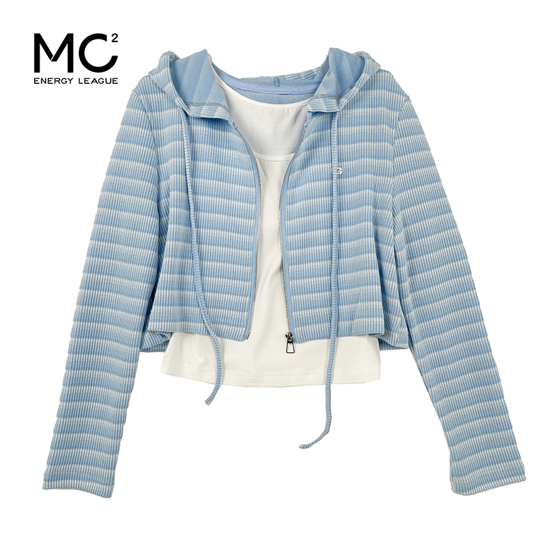 女装连帽条纹开衫配背心两件套-3169W5212026