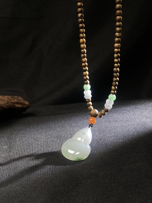 XY0022原创沉香DIY翡翠飘花葫芦挂件 商品图0