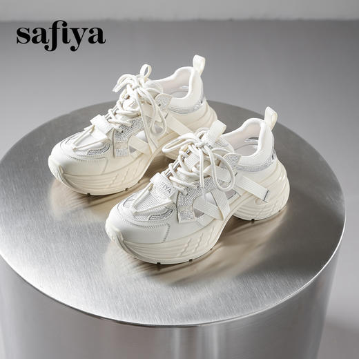 预售10天|Safiya/索菲娅2025潮流厚底网面镂空烫钻增高休闲运动老爹鞋 SFD1112255 商品图7