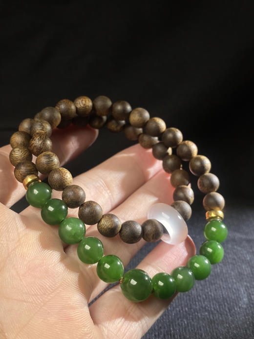 XY0011沉香DIY碧玉双圈手链手持 商品图2