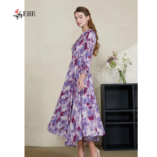 司歌雪纺印花长袖连衣裙春中长裙A901328X 商品图1