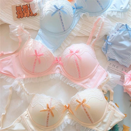 【甜美日系，清新蕾丝无钢圈内衣】糖果色系超级少女系，聚拢显大显圆，美背性感胸罩bra收副乳调整型文胸套装QQ 商品图3