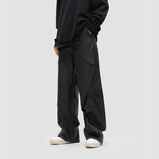 FDR 原创国潮分割结构拼接休闲裤男女宽松情侣直筒裤运动长裤皮裤 商品图0