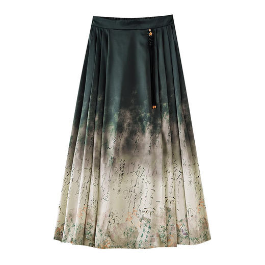 2025春季新款女时尚中式印花半身裙宽松拼接显瘦A字马面裙   WQ233 商品图4