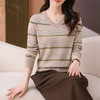 CC-101-56263鸡心v领长袖t恤女士2025春秋新款条纹洋气针织打底衫上衣 商品缩略图0