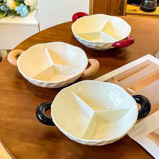 【轻奢双耳分格盘】陶瓷双耳分格盘家用菜盘水果盘子菜碟子零食盘2025新款轻奢 商品图1