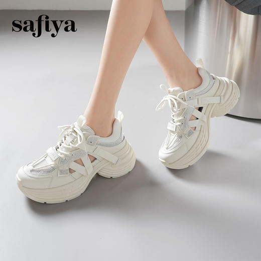 预售10天|Safiya/索菲娅2025潮流厚底网面镂空烫钻增高休闲运动老爹鞋 SFD1112255 商品图2