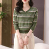 CC-101-56263鸡心v领长袖t恤女士2025春秋新款条纹洋气针织打底衫上衣 商品缩略图3