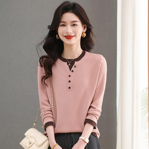 CC-103-8233假两件长袖t恤女2025春装新款宽松显瘦遮肚子毛衣洋气针织打底衫 商品图3