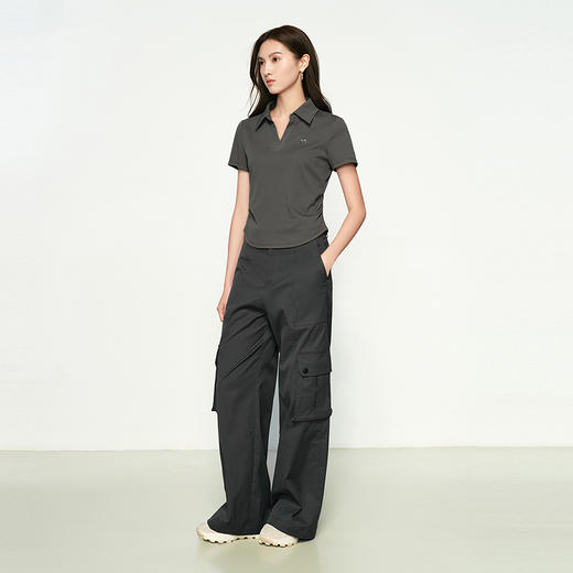 NEELLY纳俪商场同款春新款时尚随性阔腿工装裤女深色直筒百搭长裤N25031H01137 商品图2