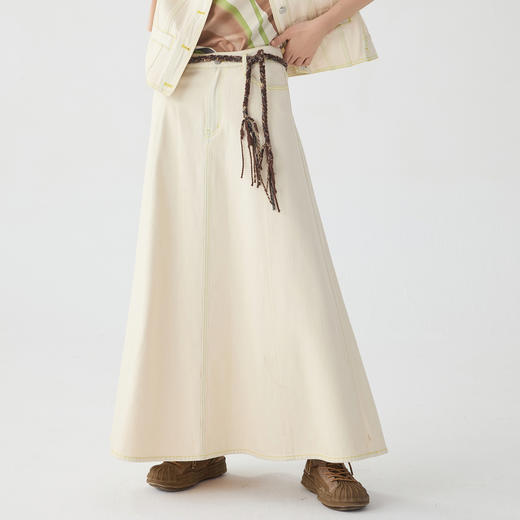 谜底牛仔半身裙2025春季新品复古百搭高腰A字型长款半裙251MB0062 商品图0