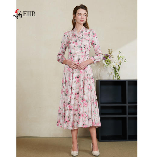 司歌印花雪纺中长连衣裙长袖收腰春A901329X 商品图3