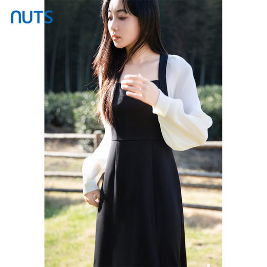 NUTS春季新品时尚撞色方领气质百搭通勤长袖连衣裙5121007A1 商品图3
