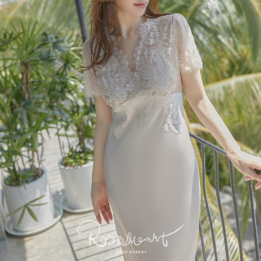 彩色蕾丝微透短袖优雅可外穿真丝长裙 A22105 商品图5