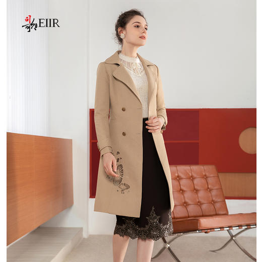 司歌刺绣双排扣风衣女春秋R901215X 商品图0