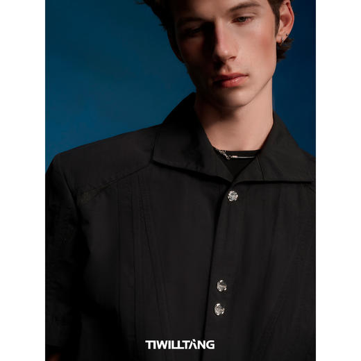 启世录TIWILLTANG“菱晶越境”菱形曲线分割短袖衬衫男夏拼接上衣 商品图3