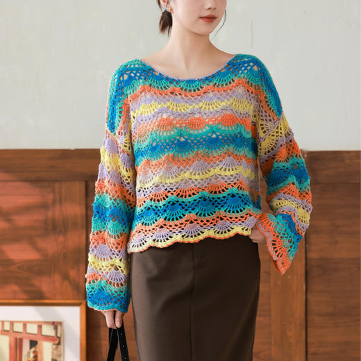 苏苏姐家逐浪罩衫手工diy钩针编织羊毛段染毛线团衣服材料包 商品图1