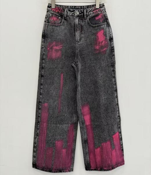 BZ1一粒扣刷漆晕染牛仔阔腿裤40810（黑）秋季243080230321 商品图0