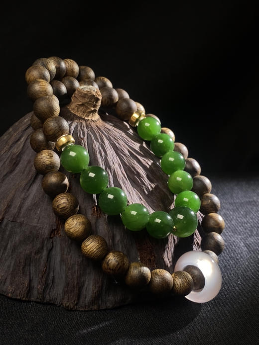 XY0011沉香DIY碧玉双圈手链手持 商品图1