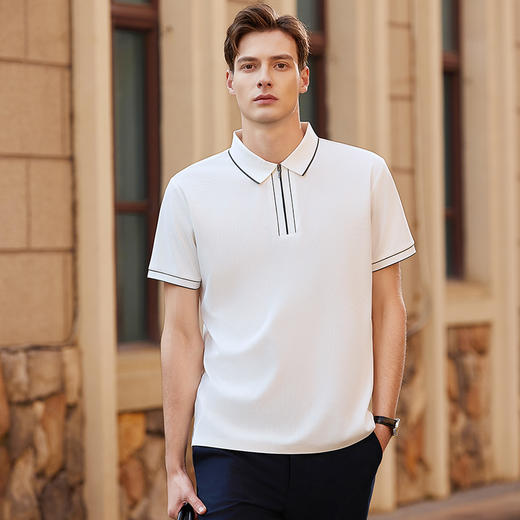 【拉链领】【冰丝】【DKP】大依优型大码Polo衫弹力凉感翻领T恤轻奢休闲纯色短袖男宽松T恤上衣胖子 商品图0