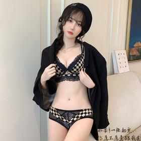 【专业聚拢，纯欲格子无钢圈内衣】告别空杯烦恼“舒适贴合” 3.3CM加厚馒头杯，双重防滑不跑杯，少女上镜显大文胸aa杯加厚胸罩套QQ