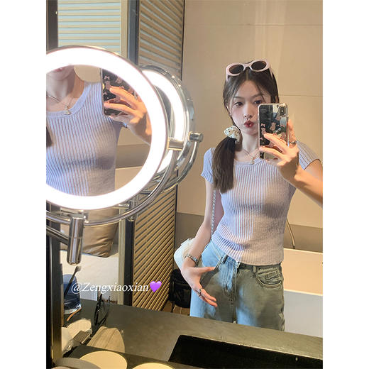 <曾小咸推荐>现货秒杀！微信超特价！2色短款短袖针织衫 日常119.99 立减60 秒杀59.99！ 商品图2