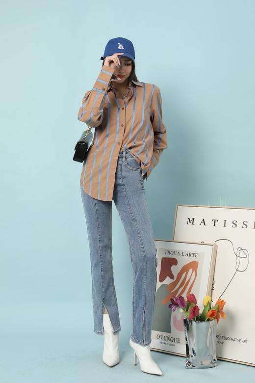 LNNNS 休闲百搭高腰前开衩牛仔长裤 15619 商品图1