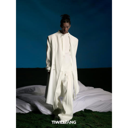 启世录TIWILLTANG“当代救赎”精奢设计感飘带领黑白休闲长袖衬衫 商品图3