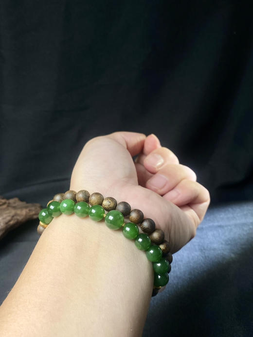 XY0011沉香DIY碧玉双圈手链手持 商品图4