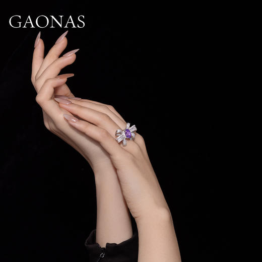 GAONAS 925银合成锆石戒指 紫气盈门 经典美紫色蝴蝶戒指11238JPR 商品图5