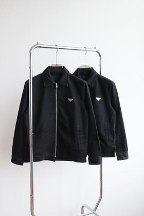 P.R.D 水洗黑色斜纹牛仔布翻领拉链夹克外套WT826