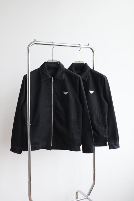 P.R.D 水洗黑色斜纹牛仔布翻领拉链夹克外套WT826 商品图0
