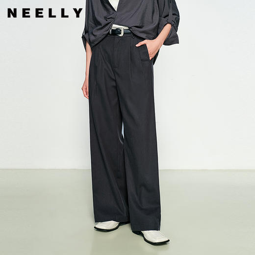 NEELLY纳俪商场同款春新款通勤垂感深灰百搭宽松休闲裤女舒适长裤N25031H01135 商品图0