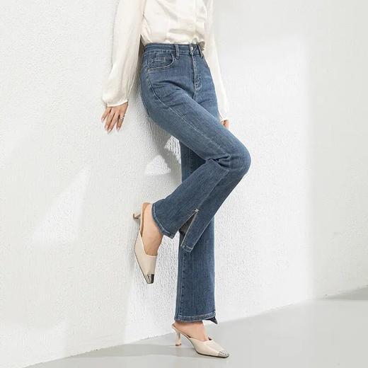 【高货rg】全新升级【铂金会员165/天猫219/差价54】(83554) 洛诗琳镶钻牛仔裤25春季高腰弹力不规则开叉脚口微喇叭裤 商品图1