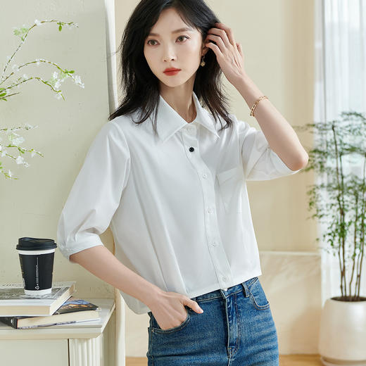 【白色纯棉衬衫】2026春季时尚简约纯色休闲百搭长袖衬衣 商品图2