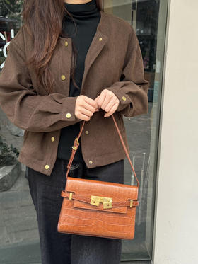 正品二手 YSL 曼哈顿 鳄鱼压纹 牛皮 焦糖色 小号 单肩包