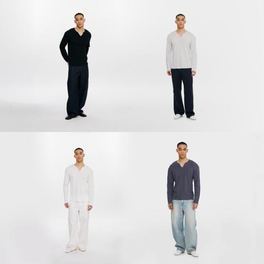 oneup华夫格V领长袖T恤 商品图4