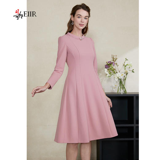 司歌弹力修身粉连衣裙春秋优雅EA901370X 商品图1