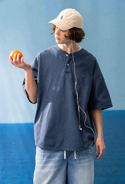 帆船white sail重工蜡染水洗做旧亨利领短袖T恤 NT-2701 商品图3