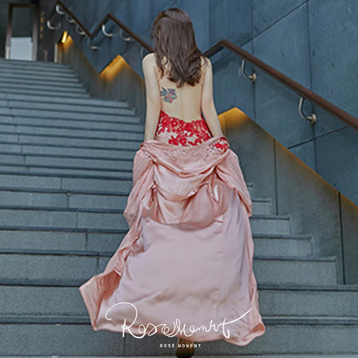 彩色蕾丝露背长款真丝吊裙睡袍 A22103 商品图3